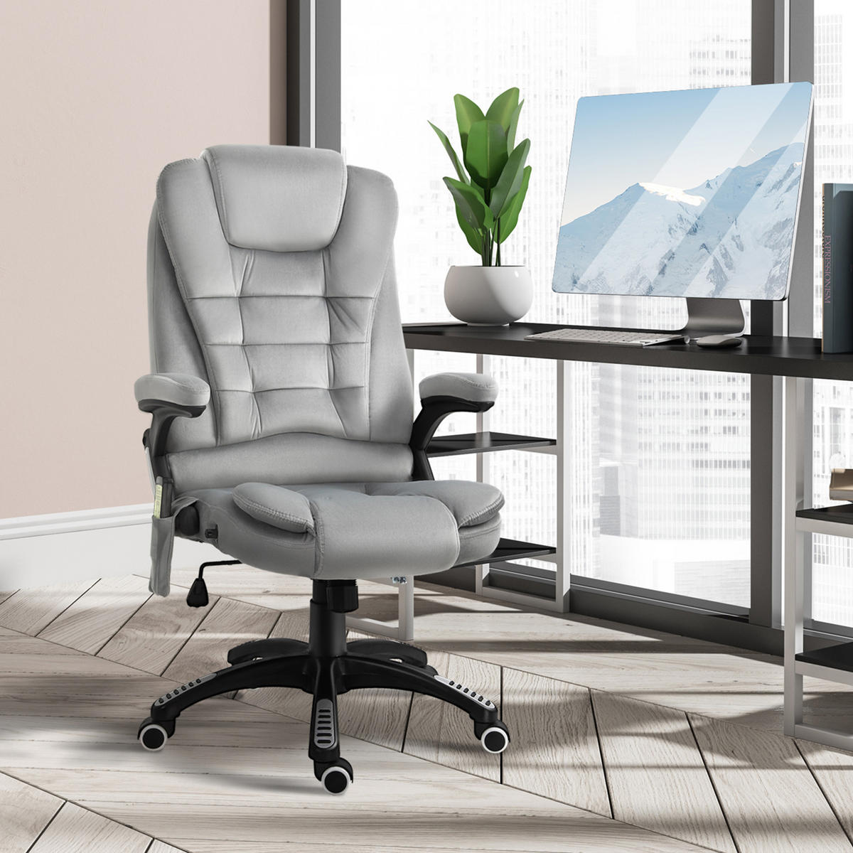 MASSAGEBÜROSTUHL Trollhättan Lund Grau Polyester - Hellgrau/Grau, Kunststoff/Textil (67/116/74cm) - Jamb