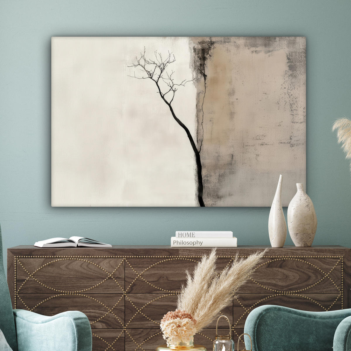 LEINWANDBILD Wabi sabi - Pflanze - Beige Groß 140x90 cm - Taupe, Textil (140/90cm) - MuchoWow