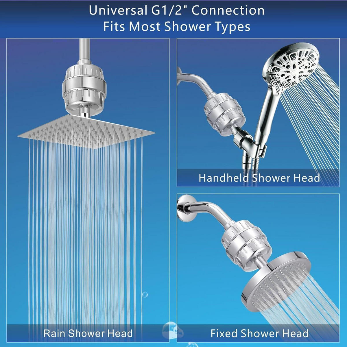 DUSCHFILTER mit 20-stufiger Filtration 15 cm - Silberfarben, Metall (12/15/12cm)