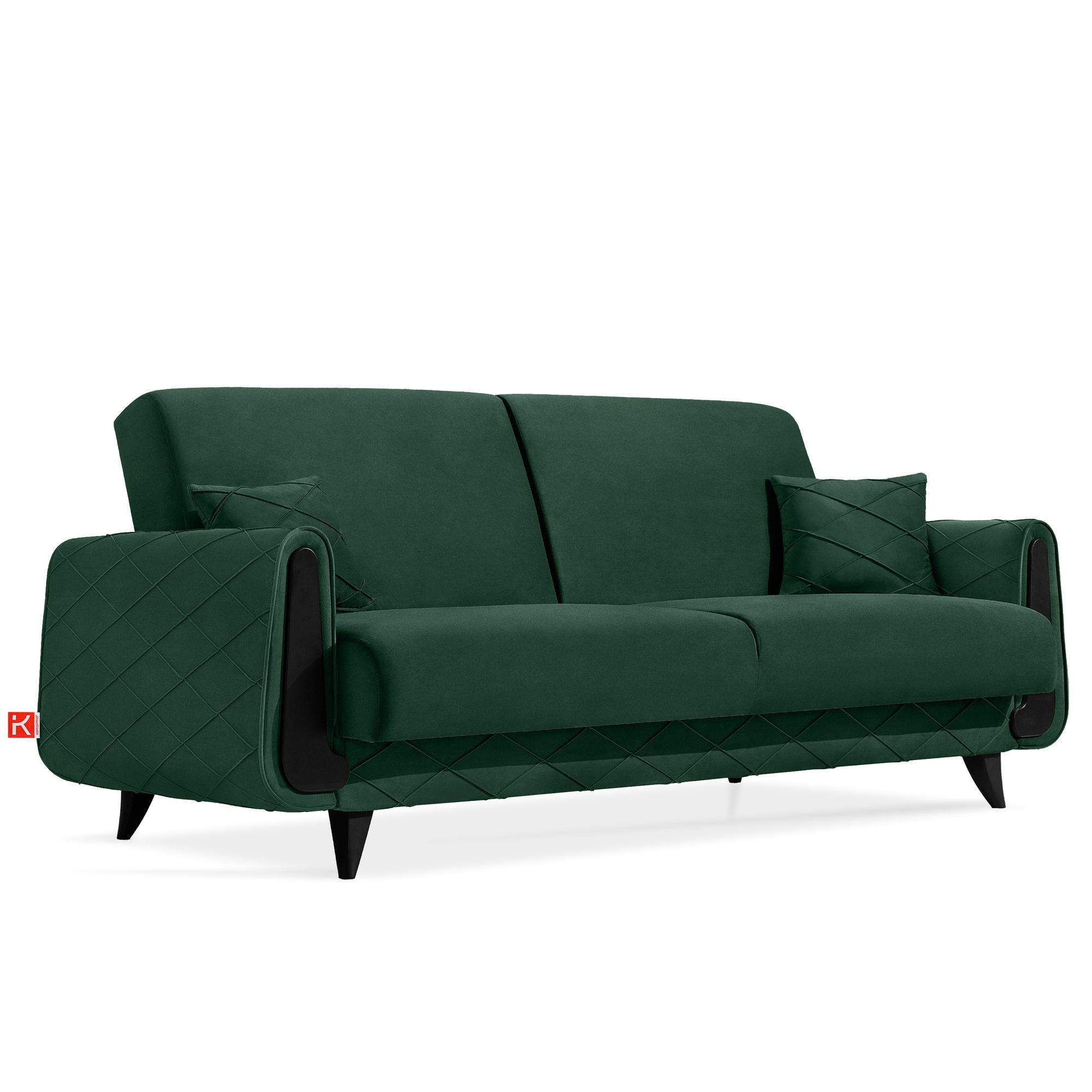 3-SITZER-SOFA GUSTAVO III Sofa 3 Velours, Dunkelgrün - Dunkelgrün, Holz/Holzwerkstoff (230/98/98cm) - KONSIMO®