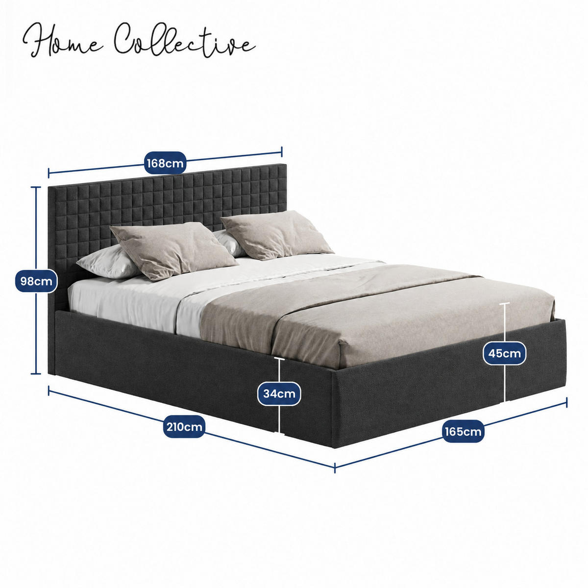 POLSTERBETT VARDO-Stoff H3 Matratze 160x200 cm in Schwarz - Schwarz, Textil (160/200cm) - Home Collective
