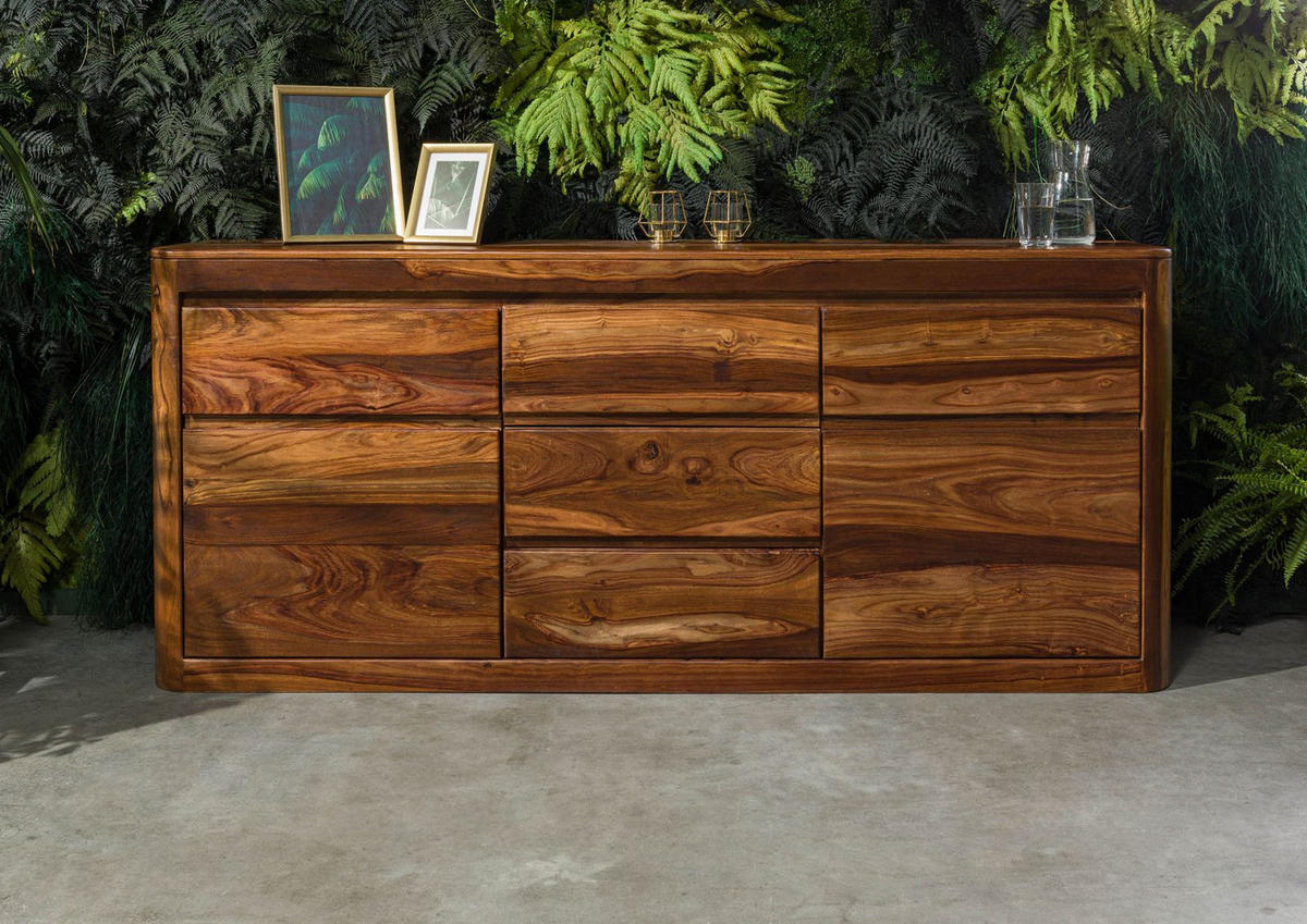 SIDEBOARD Sheesham 185x40x80 walnuss gewachst TORONTO #202 - Walnussfarben, Holzwerkstoff (185/80/40cm)
