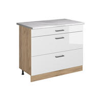 KUCHYNSKÁ SPODNÁ SKRINKA R-Line, Biely vysoký lesk/Dub Goldkraft, 100 cm Marmori työtaso - biela s vysokým leskom/farba duba, kompozitné drevo (100/81.6/60cm) - Vicco