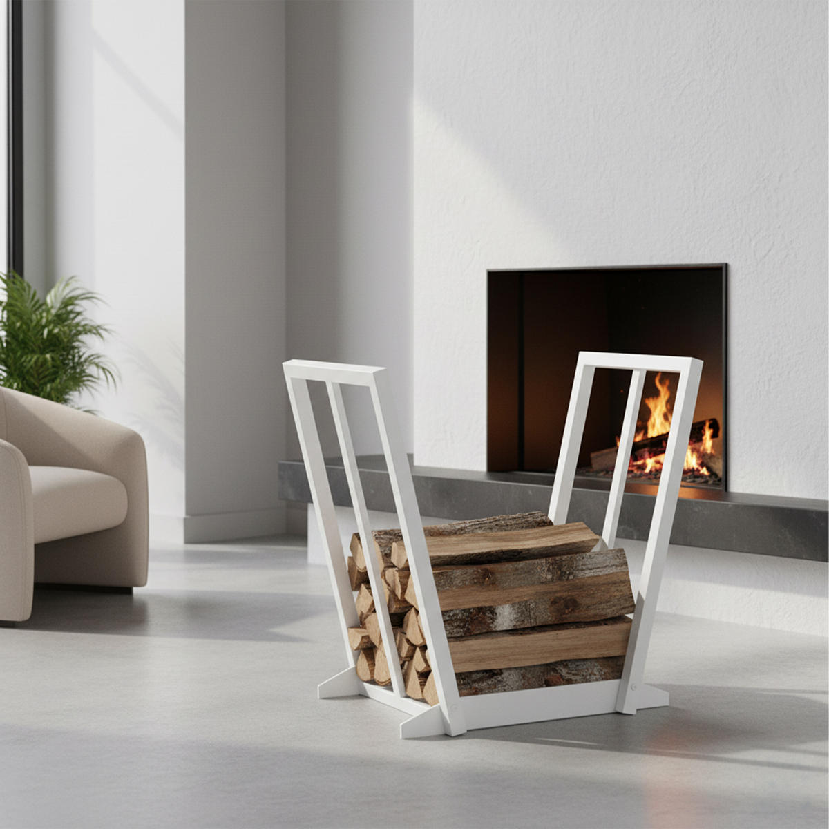 KAMINHOLZREGAL - Weiß, Metall (62/55.5/35cm) - Relaxdays