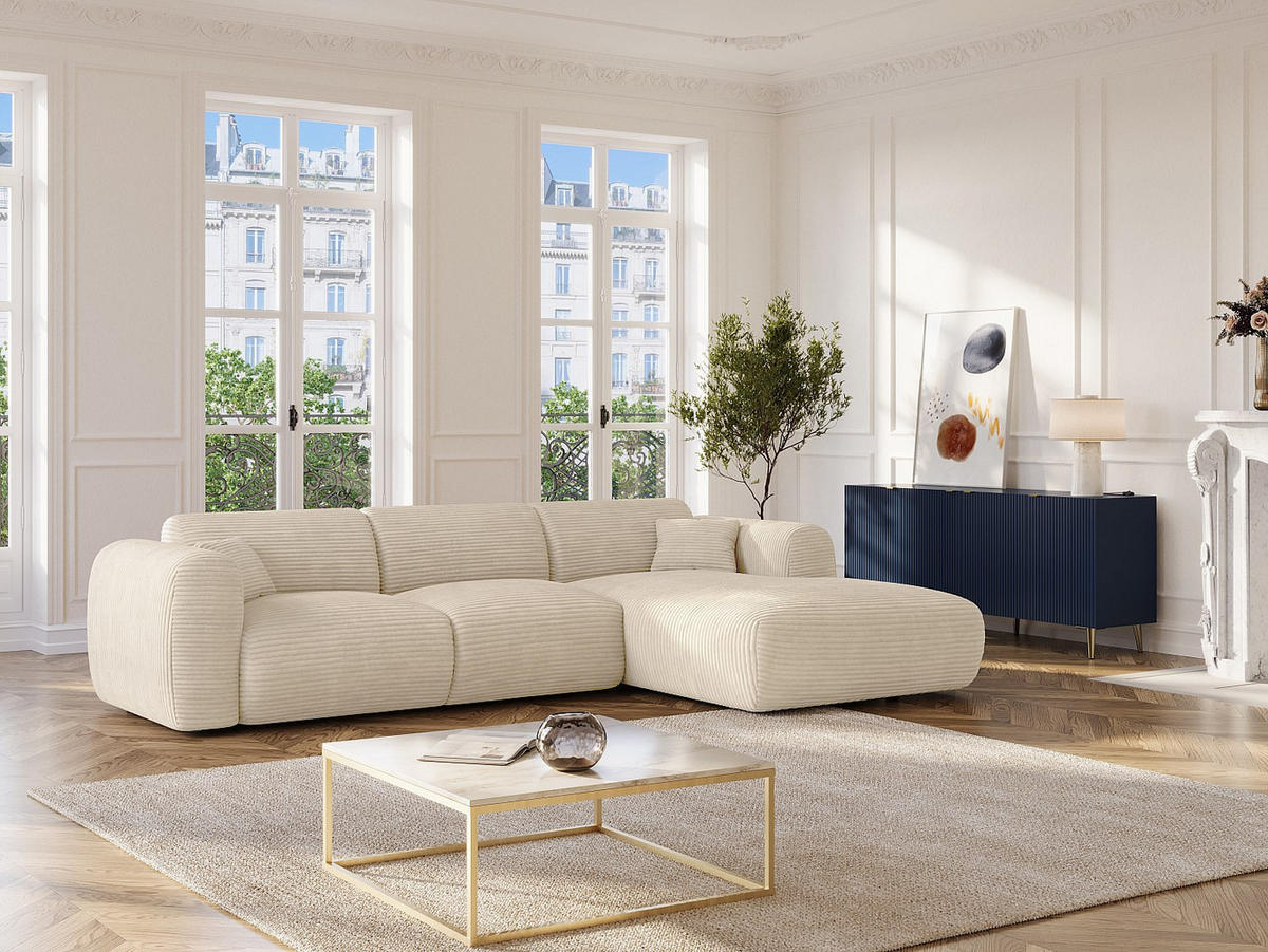 GROSSES Ecksofa - Ecke rechts - Cord - Beige - POGNI - Beige, Textil (280/165cm) - Vente-Unique