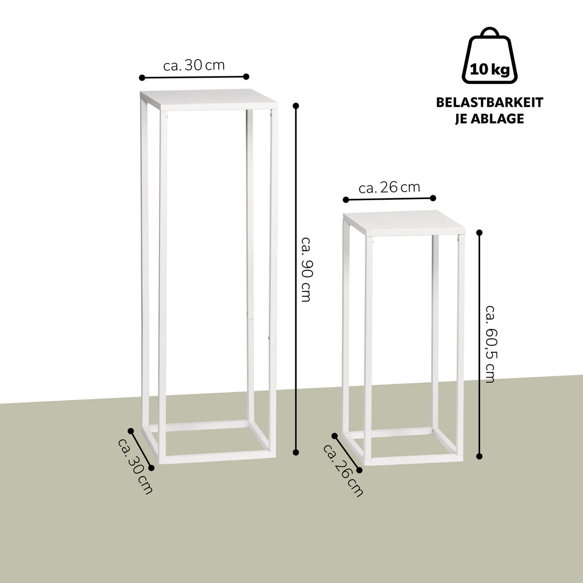 BLUMENHOCKER (2er Set), Metall, weiß - Weiß, Metall (30/30/90cm) - bremermann