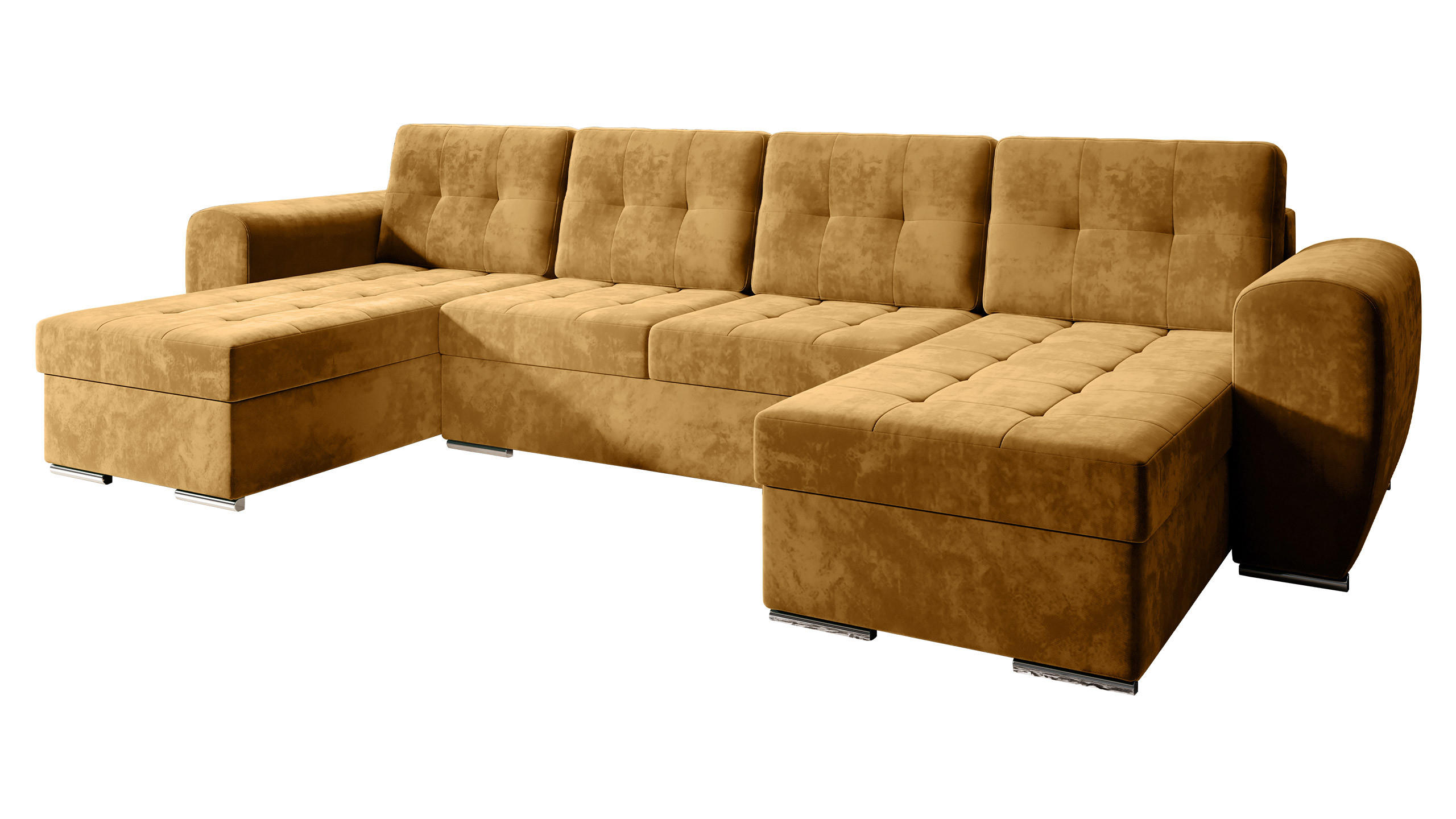 WOHNLANDSCHAFT Bari U - Currygelb/Silberfarben, Holz/Textil (326/86/157cm) - MIRJAN24