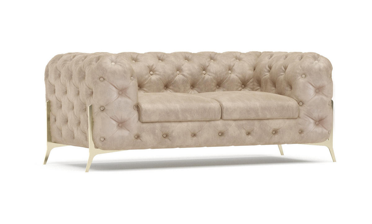CHESTERFIELD-SOFA 2-Sitzer Vertex Beige Samt - Beige/Goldfarben, Holz/Textil (185/75/100cm) - S-Style Möbel