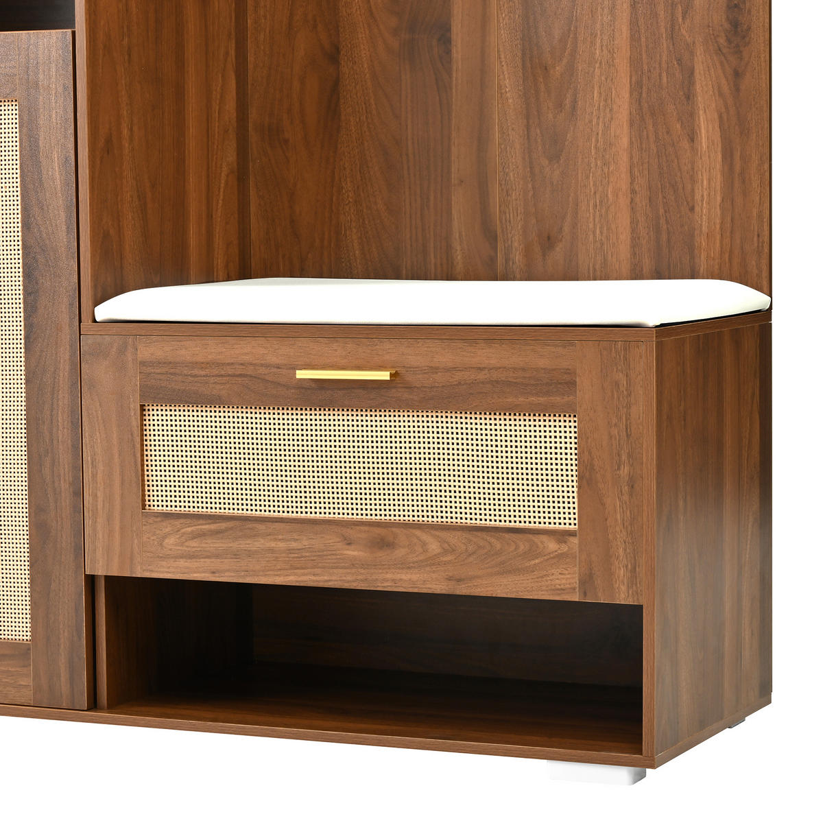 SCHUHSCHRANK aus MDF & Spanplatte 110x38x190cm in Walnuss mit Spiegel & LED - Walnussfarben, Holzwerkstoff (110/190/38cm) - Modfu