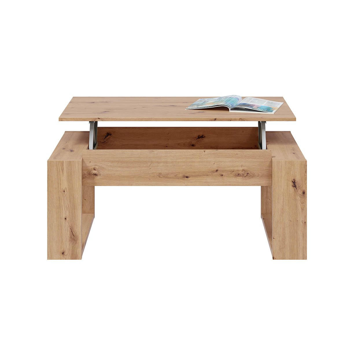 DESIGN Couchtisch mit hochklappbarer Tischplatte L102 cm - Ciara - Eiche Artisan, Holzwerkstoff (102/50/43cm) - Calicosy