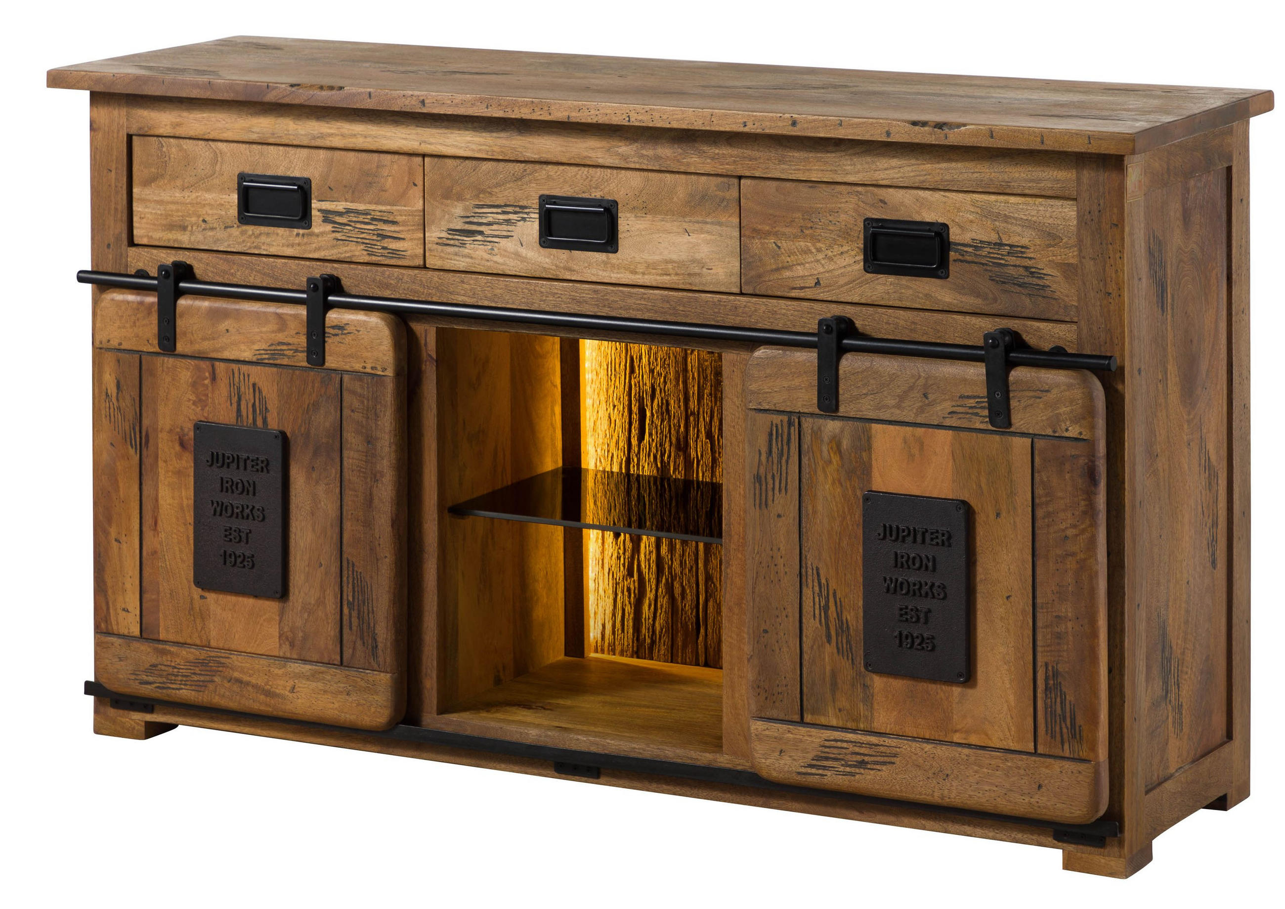SIDEBOARD Mango / Altholz 150x45x90 natur lackiert RAILWAY LUX #100 - Braun, Holz (150/90/45cm) - Massivmoebel24