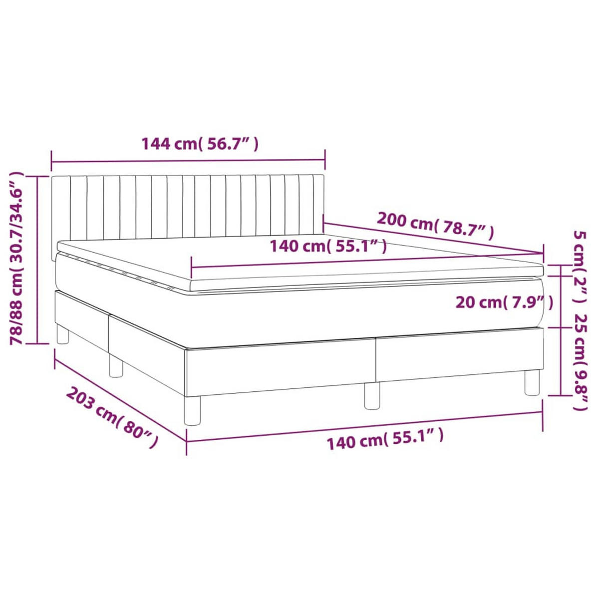BOXSPRINGBETT Mit Matratze Dunkelgrau 140/200 Cm Stoff - Weiß, Textil (140/200cm) - vidaXL