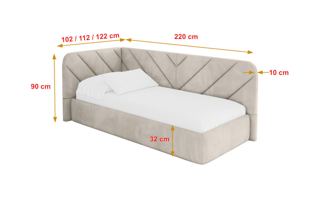 EINZELLBETT Jugendbett mit Bettkasten und Matratze H3/H4, Rechts - FIKY 80x200 Beige - Sandfarben, Holzwerkstoff/Textil (80/200cm) - ALTDECOR