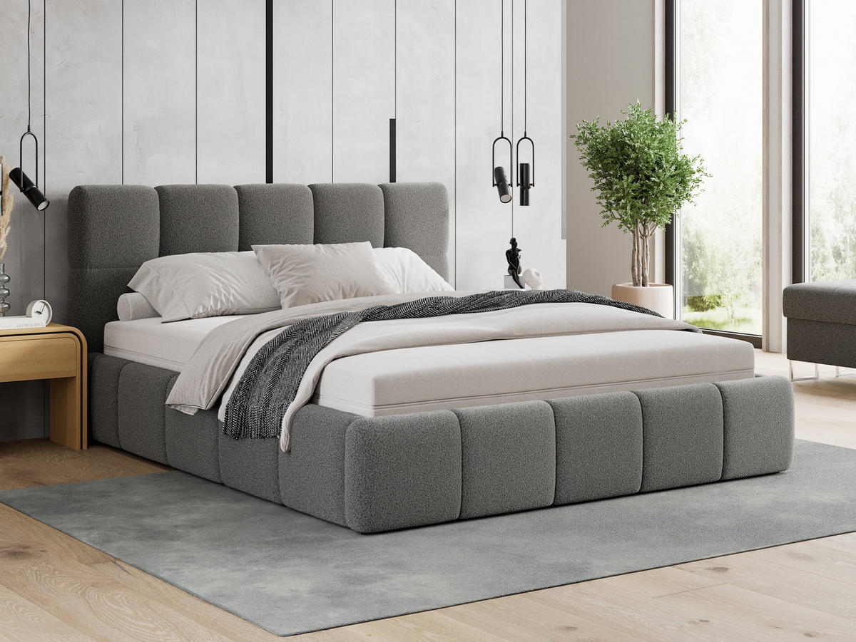 POLSTERBETT 160/200 cm, in Beige, Bouclé-Stoff, gepolstertes Kopfteil, Lattenrost, Bettkasten - Beige, Textil - Barchello