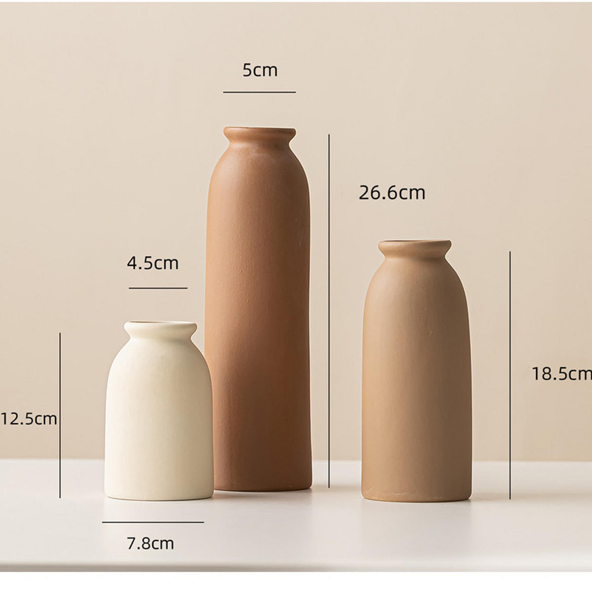 VASE Keramikvasen, Landhausstil, dreiteiliges Set - Weiß, Keramik (26.6cm) - LIBRATON
