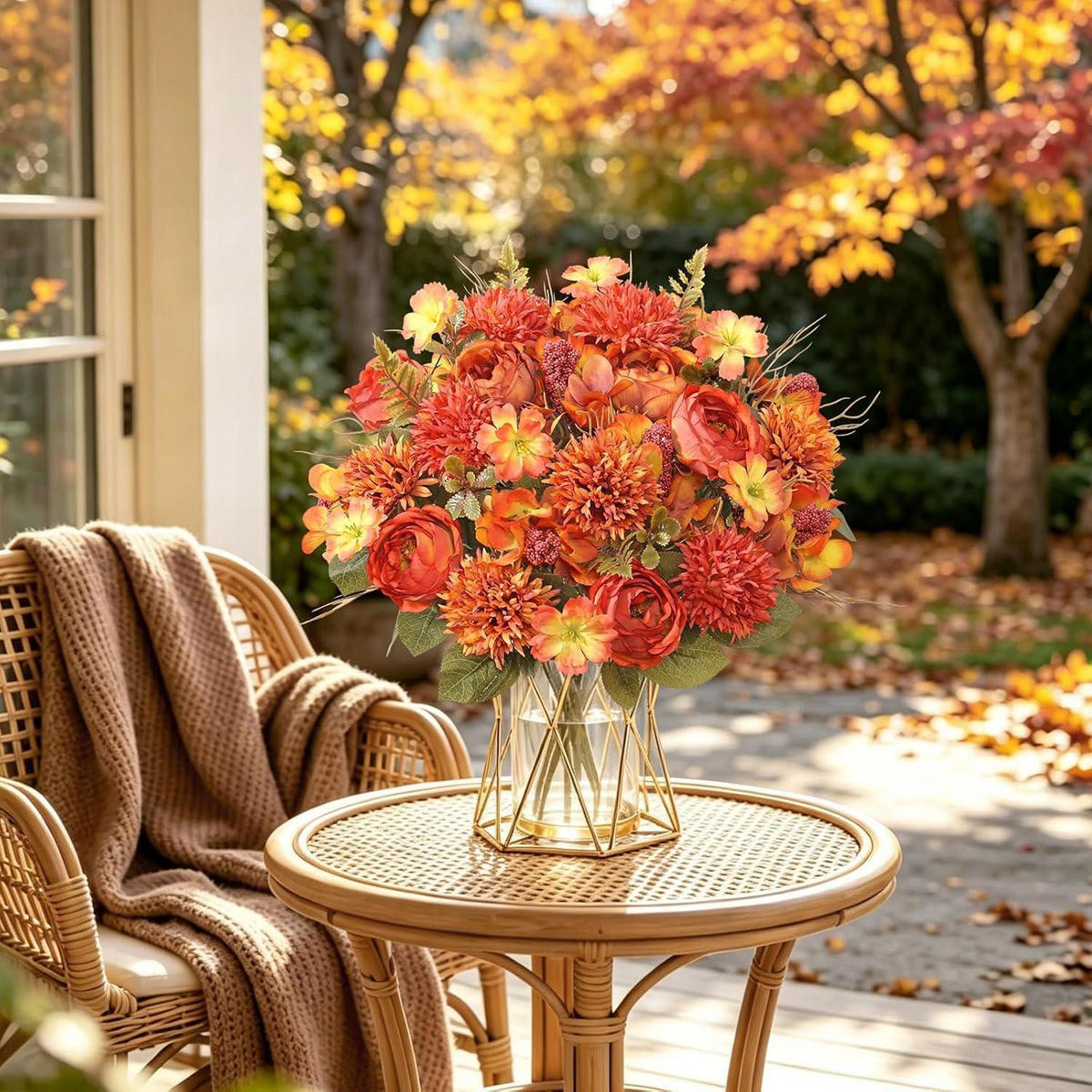 KUNSTBLUMENSTRAUSS 4er Set Herbstblumen Orange 32 cm - Orange, Textil (30cm)