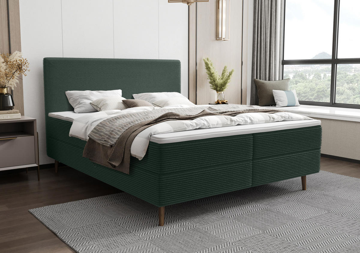 BOXBETT NARA mit Matratze H3, Bonell und Topper 180x200 POSO 014 - Dunkelgrün, Textil (180/200cm) - Bedante