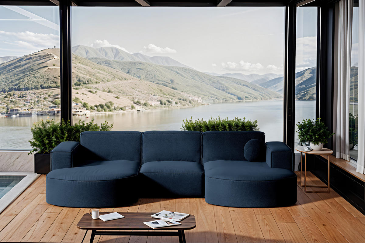 GARTENECKSOFA U-Form Garten Modena Studio Sofa-U Patio Marineblau - Blau, Holz/Textil (165/78/299cm) - Kaiser Möbel