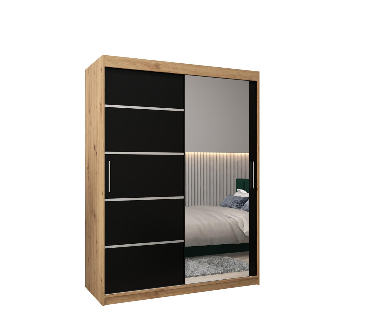 SCHWEBETÜRENSCHRANK 200/150/62 2-türig - Silberfarben/Schwarz, Holz/Kunststoff (150/200/62cm) - Abiks Möbel