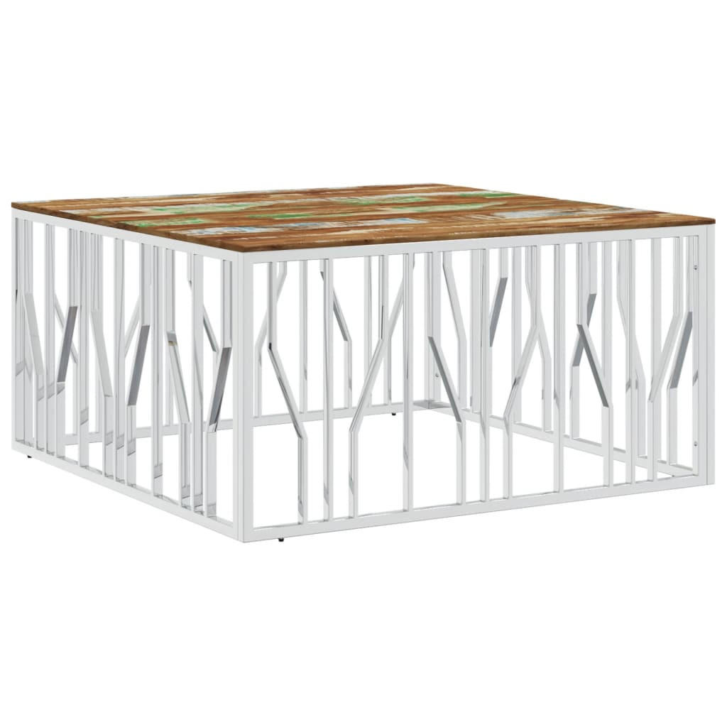 COUCHTISCH Silbern Edelstahl und Altholz Massiv - Silberfarben/Multicolor, Metall (100/100/50cm) - furnicato