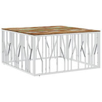 COUCHTISCH Silbern Edelstahl und Altholz Massiv - Silberfarben/Multicolor, Metall (100/100/50cm) - furnicato
