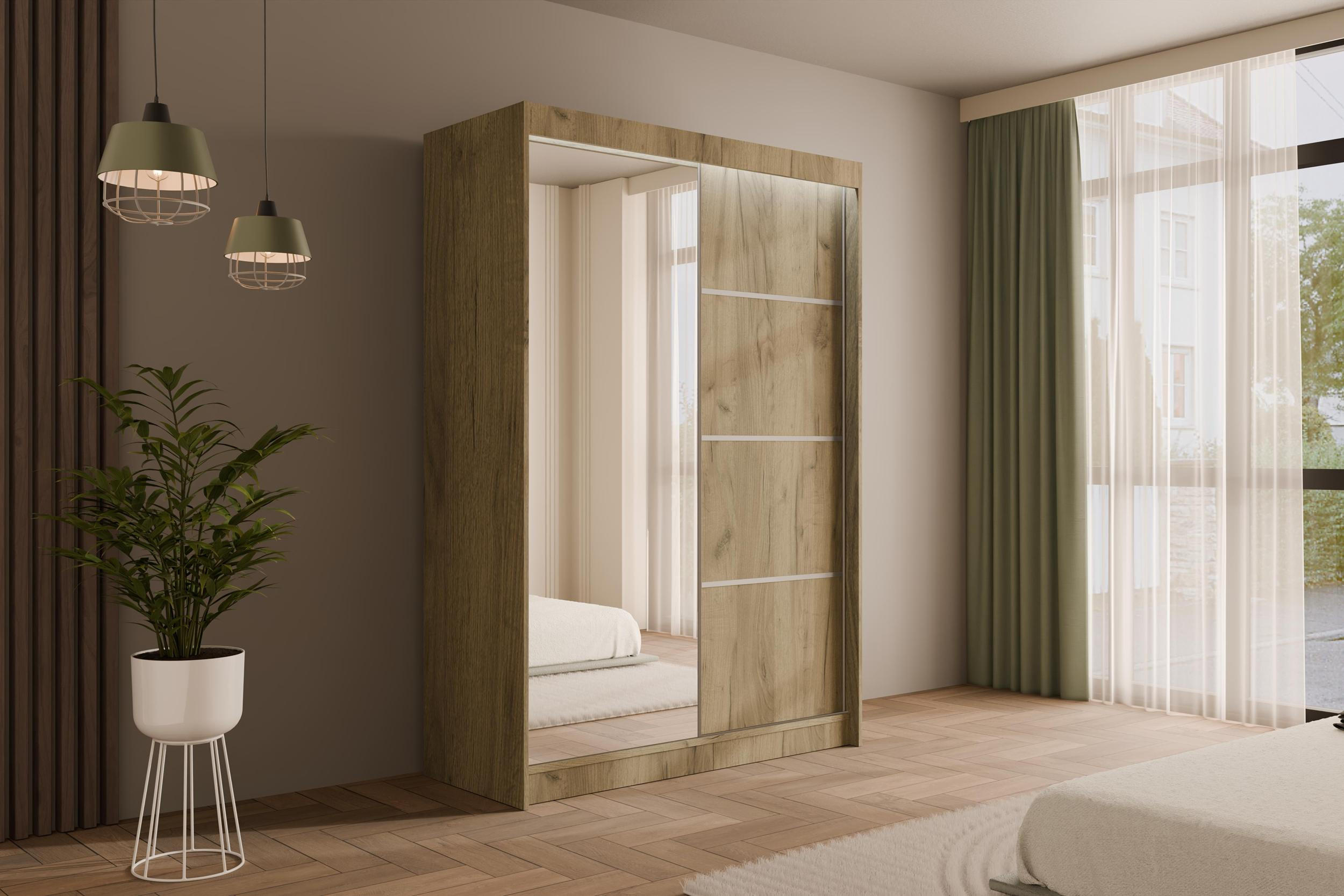 KLEIDERSCHRANK PAOKI mit LED - 150 cm - Braun - Braun, Holzwerkstoff (150/215/61cm) - ALTDECOR