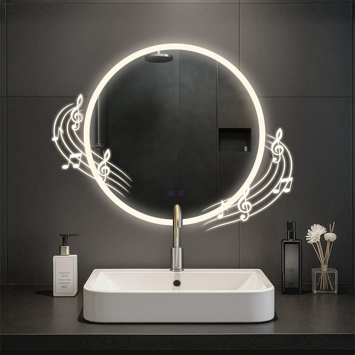 BADSPIEGEL Linz 60 Bluetooth 60x3,5x60cm Glas Klarglas Badezimmerspiegel - Klar, Glas (60/60/3.5cm) - DELUKE