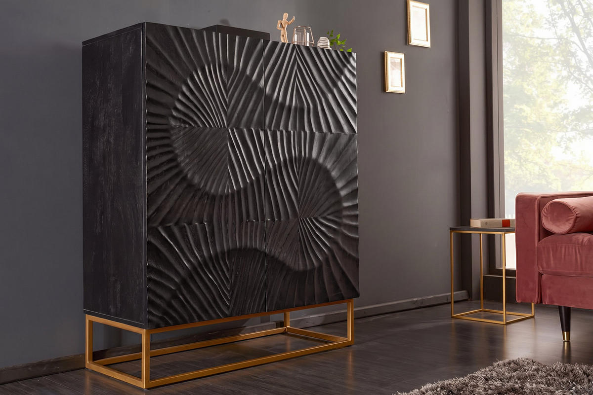 HIGHBOARD SCORPION Mango Schwarz 120 cm - Goldfarben/Schwarz, Holz/Metall (100/120/38cm) - riess-ambiente