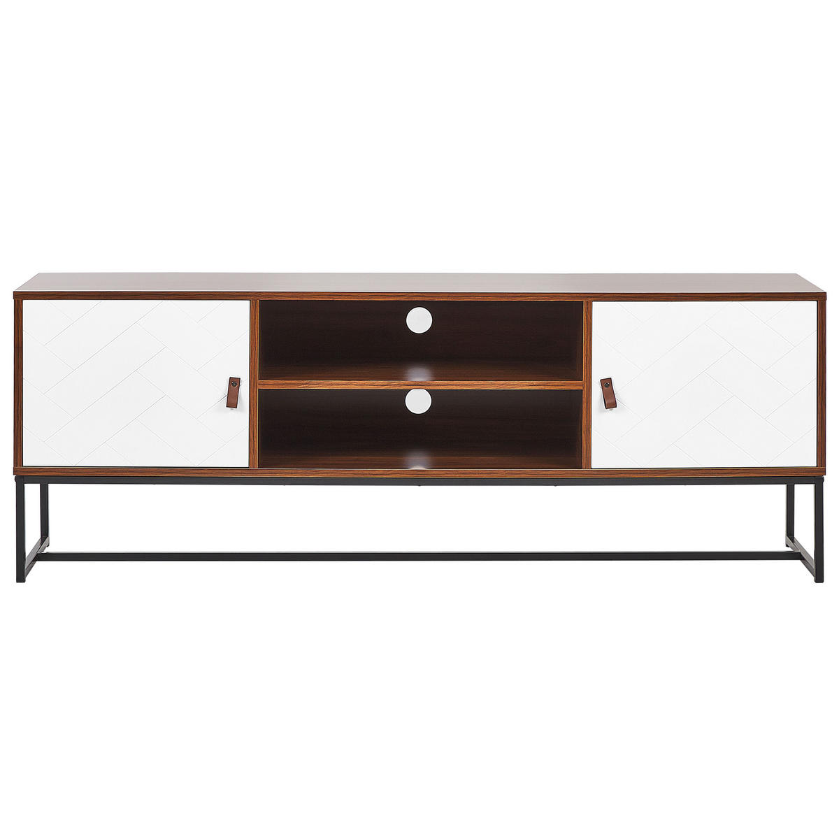 TV-MÖBEL Weiß/Dunkler Holzfarbton/Schwarz Nueva - Dunkelbraun/Schwarz, Holzwerkstoff (150/55/40cm) - Beliani