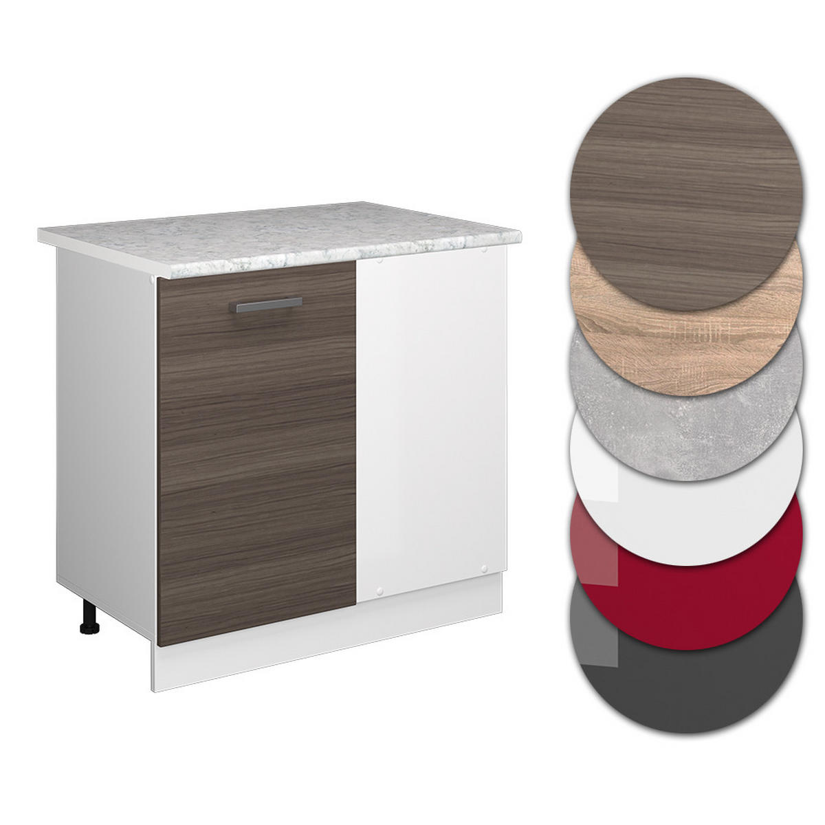 ECKUNTERSCHRANK R-Line Grau 86 cm, AP Marmor - Weiß/Braun, Holzwerkstoff (86/81.6/60cm) - Vicco