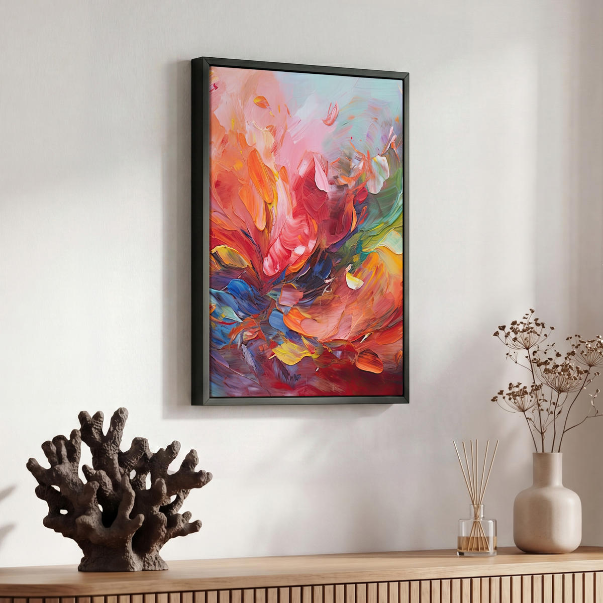 LEINWAND Bilder mit Rahmen - Ölgemälde - Kunst - Abstrakt - Farbenfroh - 30x40 - Altrosa, Textil (30/40cm) - MuchoWow