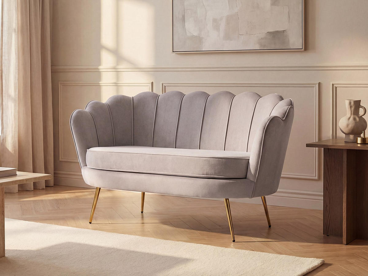 MUSCHELSOFA 2-Sitzer - Samt - Graubraun - DANDELION - Braun, Textil (124/78/73cm) - Vente-Unique