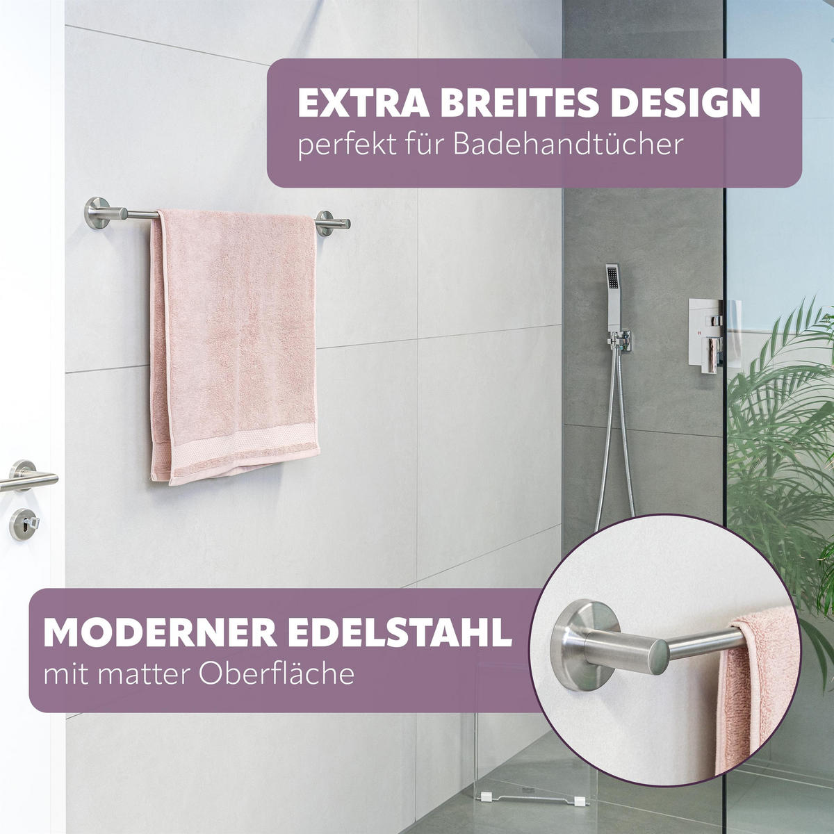 HANDTUCHSTANGE PIAZZA Edelstahl, inkl. Klebeset - Silberfarben, Metall (76/6/6cm) - bremermann