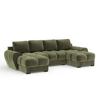 WOHNLANDSCHAFT Peebles Olivenfarbe Samtstoff - Schwarz/Olivgrün, Holz/Holzwerkstoff (330/90/175cm) - Maison de Reve