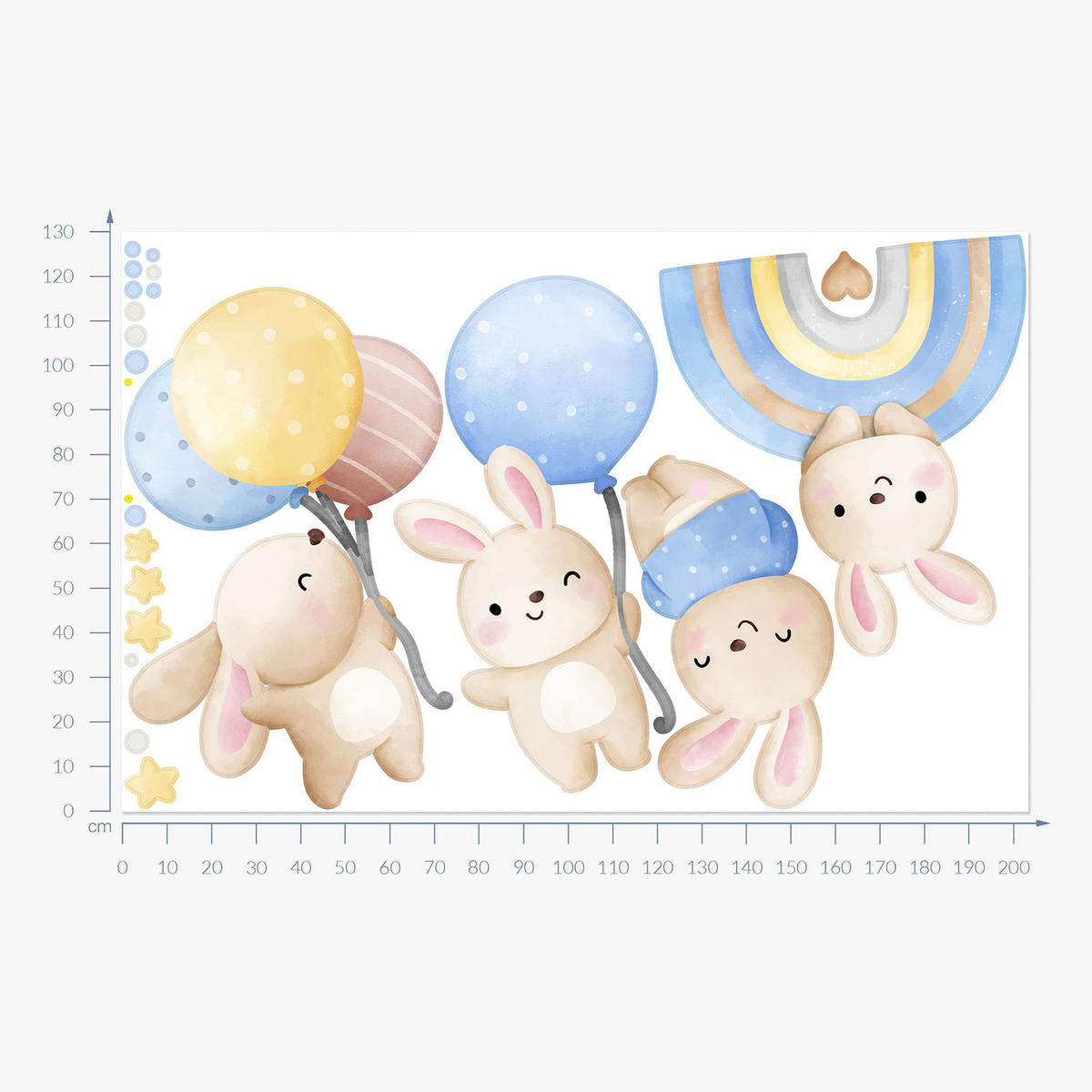 WANDAUFKLEBER 130x203cm - Hasenland - Multicolor, Kunststoff (130/203/0.1cm) - Wallfluent