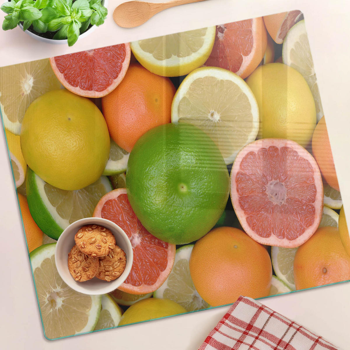 GLASPLATTE 60x52 cm Zitrusfrüchte - Multicolor, Glas (60/0.4/52cm) - TULUP