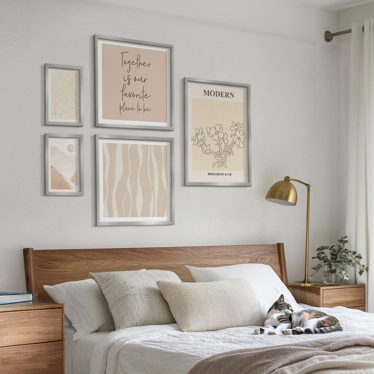 BILDER SET 5er Set - 50x50 cm & 20x30 cm & 40x60 cm Silberner Rahmen - Abstrakte Formen und Farben - Silberfarben, Kunststoff (40/60cm) - TULUP