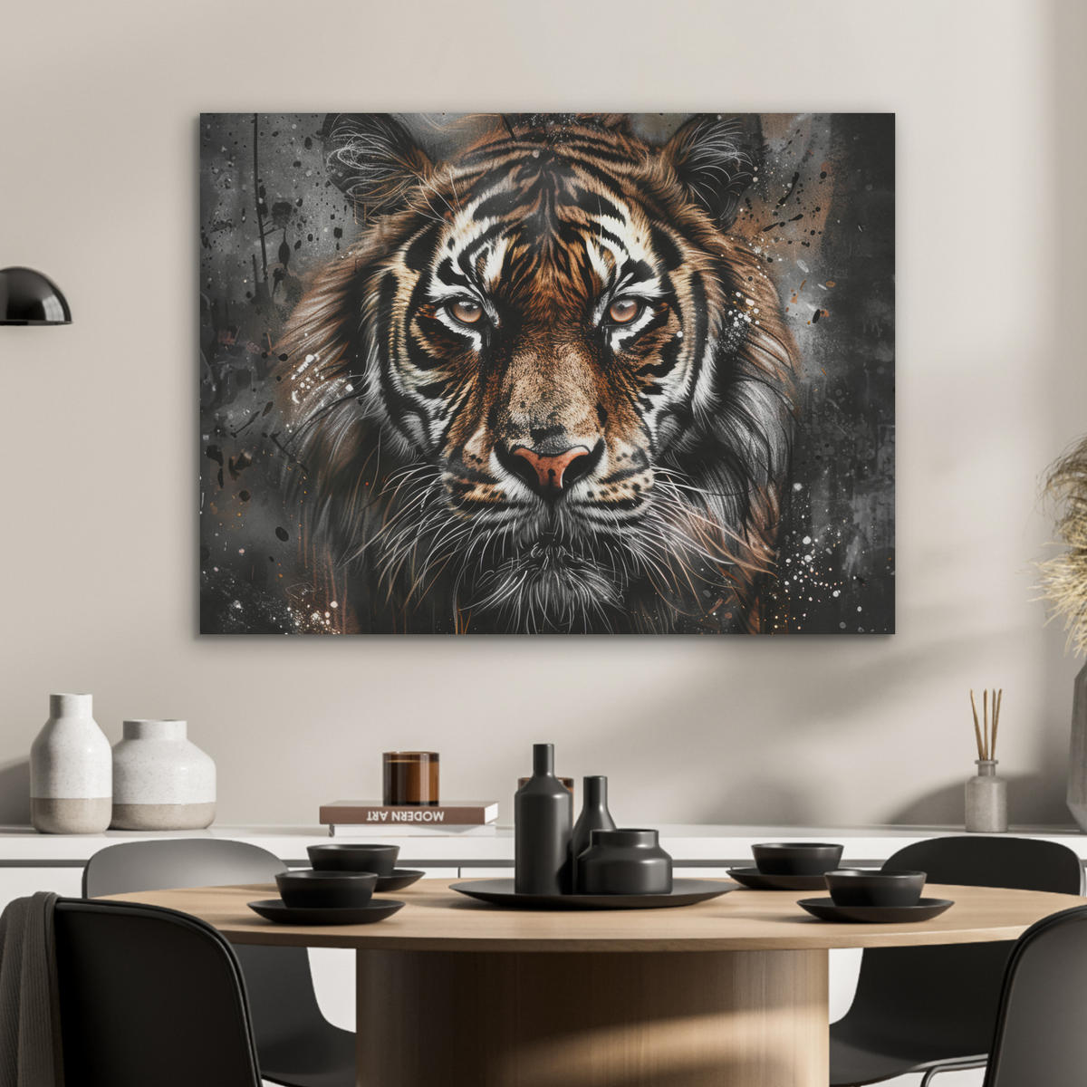 AKUSTIKPANEEL Tiger - Tiere - Porträt - Luxus - Schwarz 80x60 cm - Braun, Textil (80/0.9/60cm) - MuchoWow