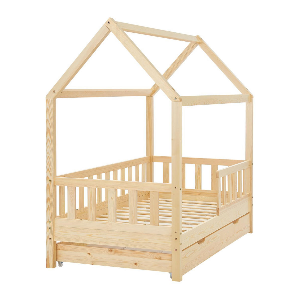 KINDERBETT Marli natur 80x160 cm mit Bettkasten - Naturfarben, Holz (80/160cm) - Juskys