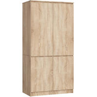KLEIDERSCHRANK S90 4D, Sonoma, 90x51x180 cm - Sonoma Eiche, Holz (51/180/90cm) - Milordbikes
