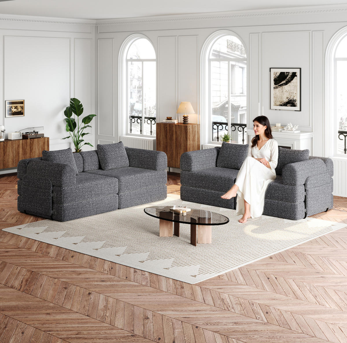 SCHLAFSOFA 2-in-1 Chenille Grey - Grau, Kunststoff (91.4/69.8/367.6cm) - Meubliv