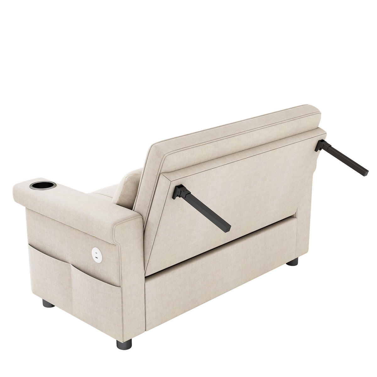 SCHLAFSOFA 2-Sitzer, Beige, Chenille, LED, USB/Type-C - Beige, Textil (141.5/90/145cm)
