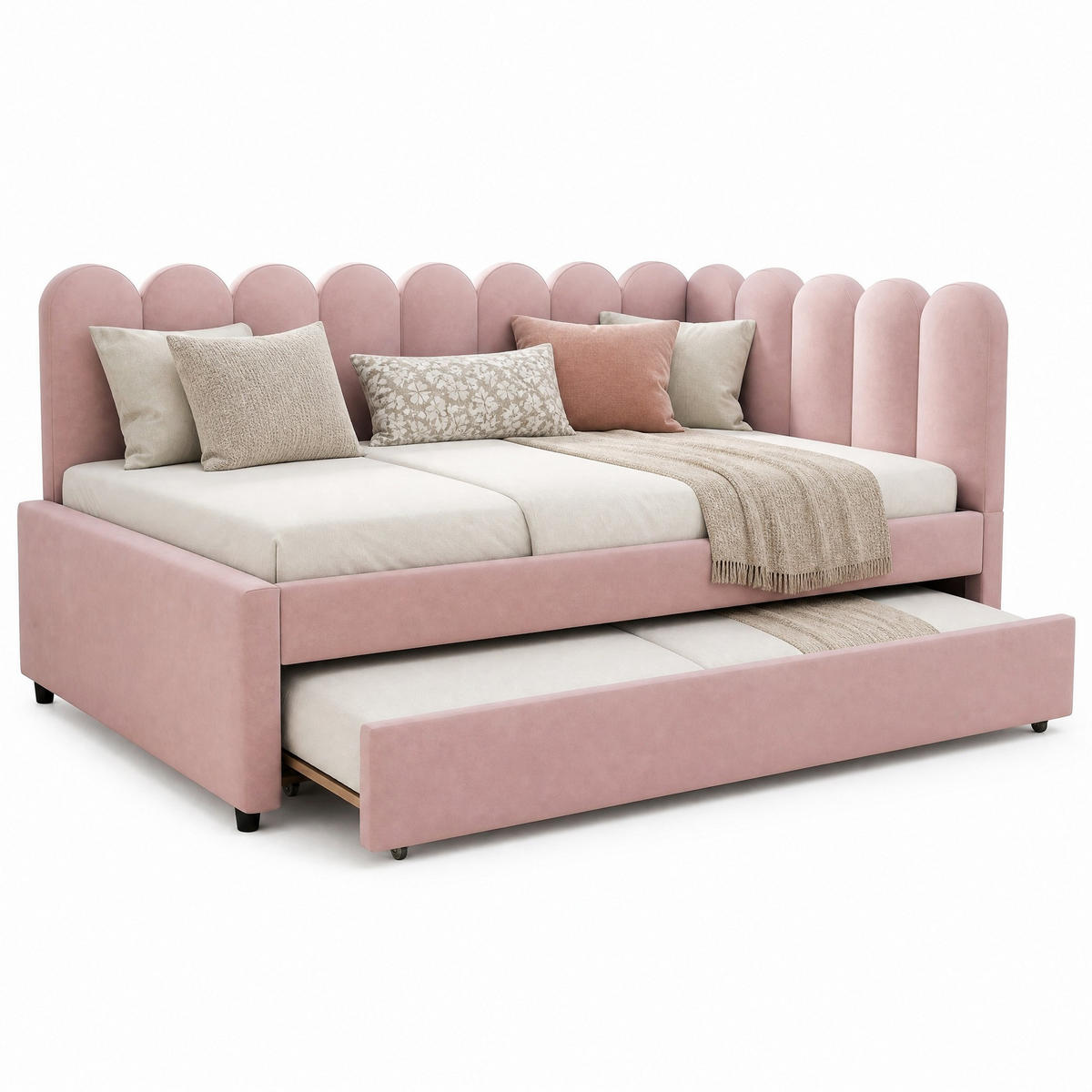 SCHLAFSOFA 140/200 cm in Rosa Samt mit Ausziehbett und L-Form - Rosa, Holzwerkstoff/Textil (140/200cm) - CHICFURN