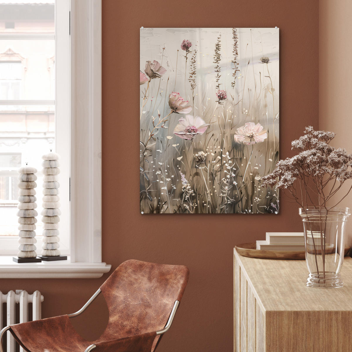 OBRAZ NA AKRYLOVOM SKLE Kvety - Ružová - Moderné - Béžová 60x80 cm - béžová, sklo (60/80cm) - MuchoWow