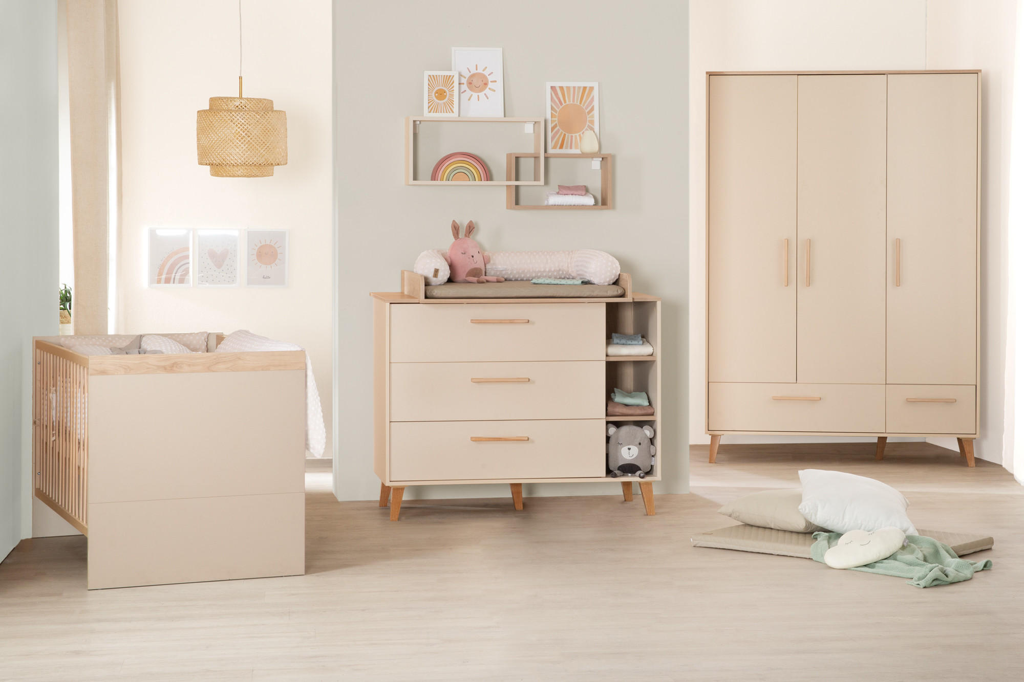 BABYZIMMER SET Jil 3-teilig - Kastanienfarben/Kaschmir, Holz/Holzwerkstoff (138/200/55cm) - Roba
