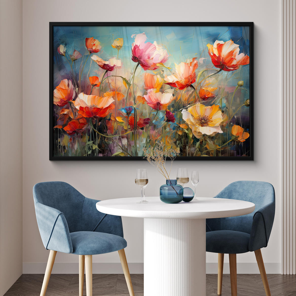 POSTER MIT RAHMEN Blumen - Aquarell - Kunst - Botanisch - Natur 120x80 cm - Orange, Papier (120/80cm) - MuchoWow