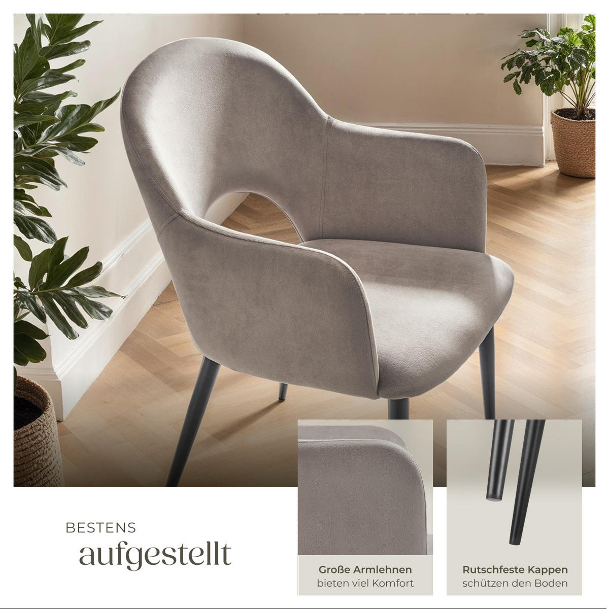 ARMLEHNSTUHL 2er Set Sachel 57 x 61 5 x 87 5 cm taupe - Taupe, Kunststoff (57/87.5/61.5cm) - tectake