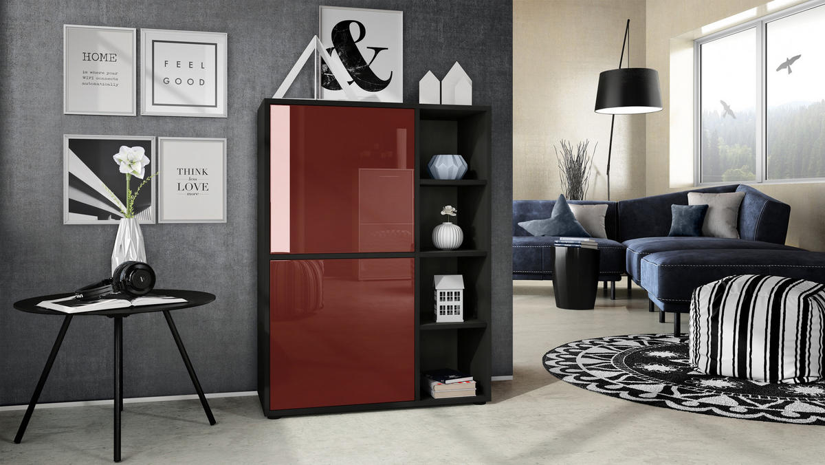 HIGHBOARD Cuba Türen in Bordeaux Hochglanz - Bordeaux, Holzwerkstoff (79/105.5/35.5cm) - Vladon