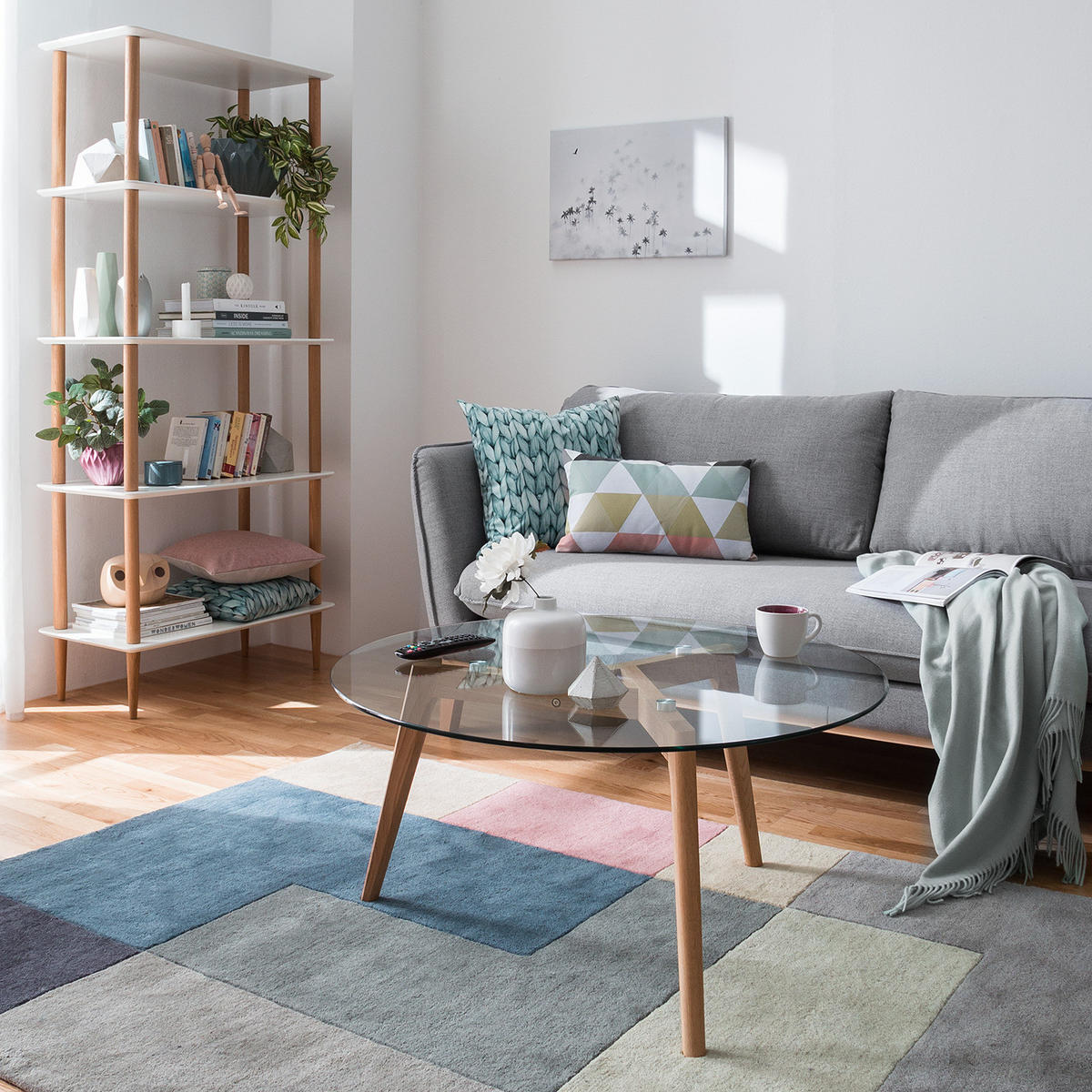 COUCHTISCH - Glas / Eiche massiv - Eichefarben, Glas (90/90/45cm) - home24