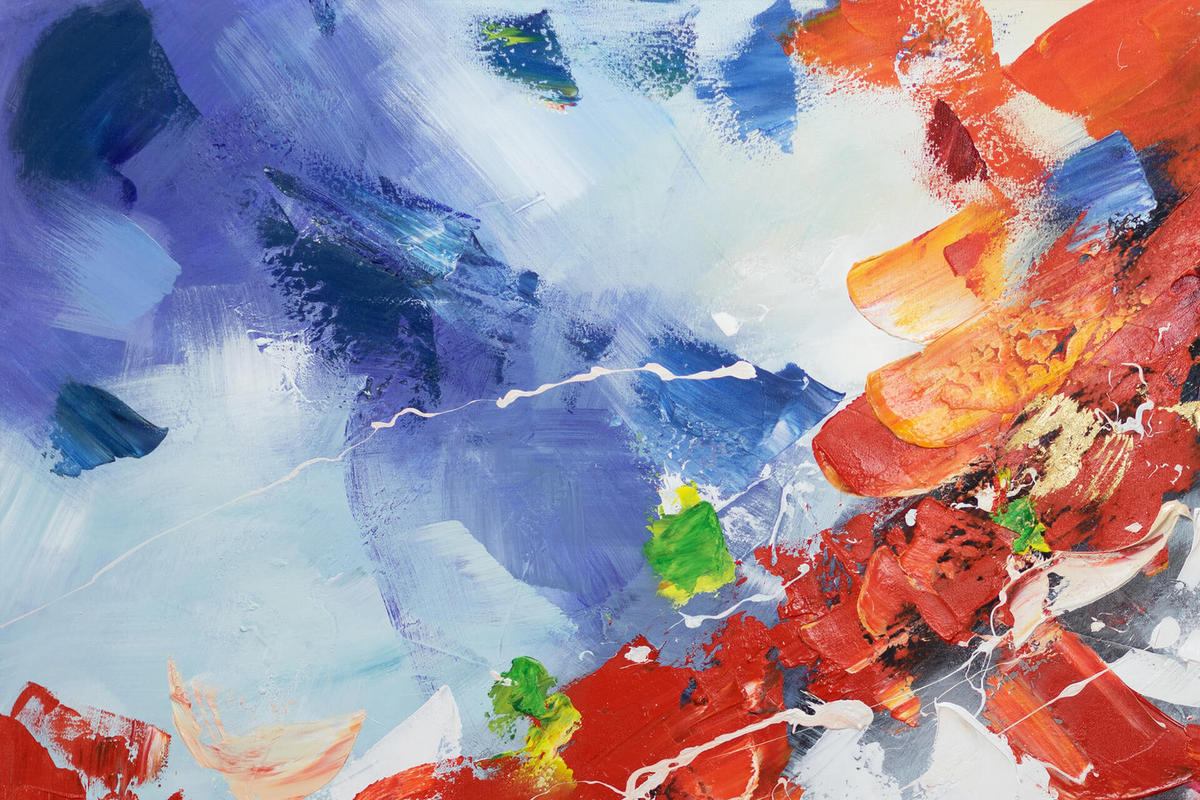ACRYLBILD HANDGEMALT 120/80 cm - Blau/Rot, Holz/Textil (120/80cm) - KUNSTLOFT